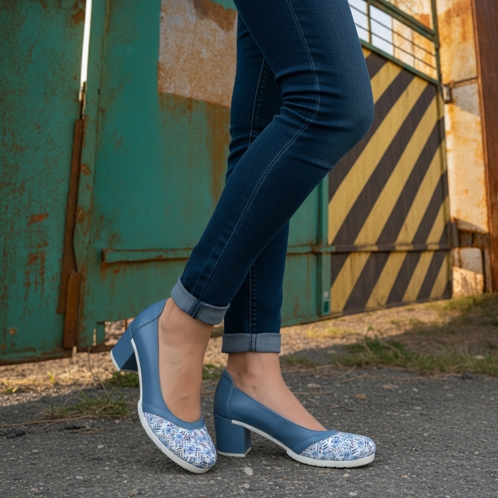 Brako Comfort Meets Fashion Genuine Leather Blue Patterned Women's Heels 38